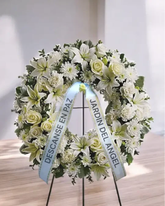 corona de flores para funeral toda blanca